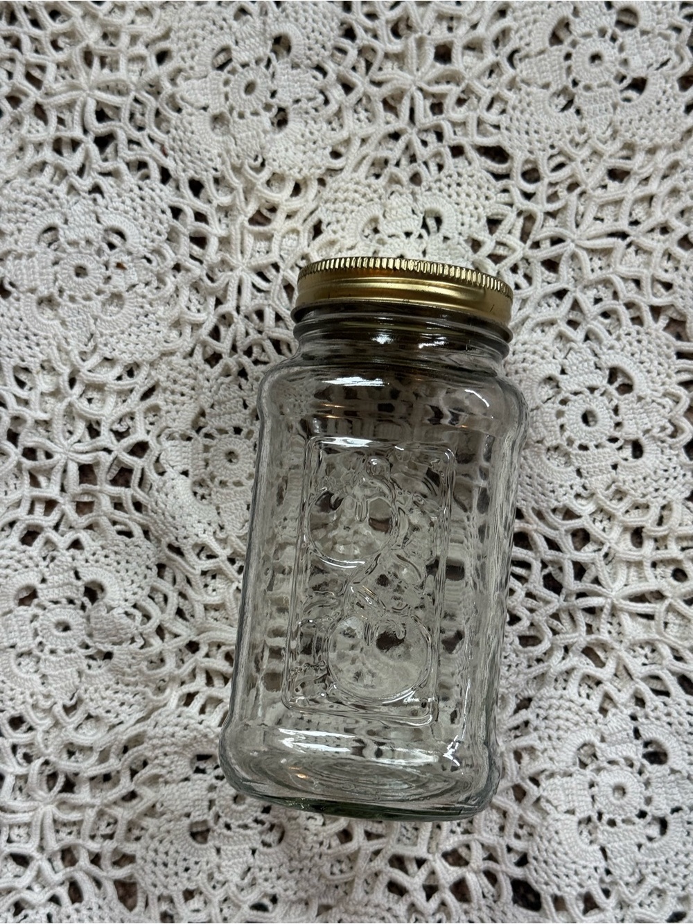 Vintage Kerr Mason Jar Embossed Fruit Design